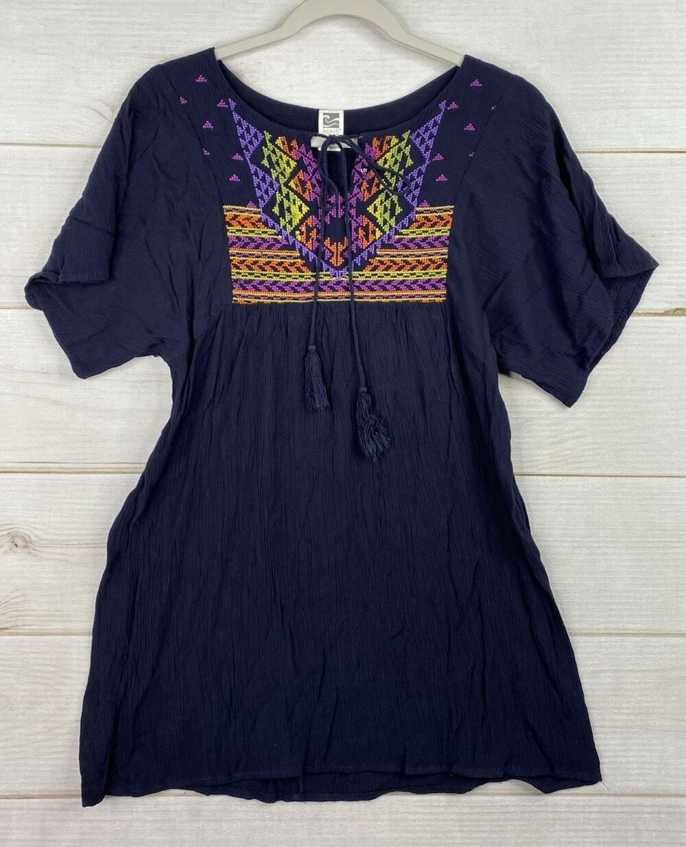 Beach By Exist Bohemian Top Womens S Blue Tunic Embroidered Cover Up Tassles